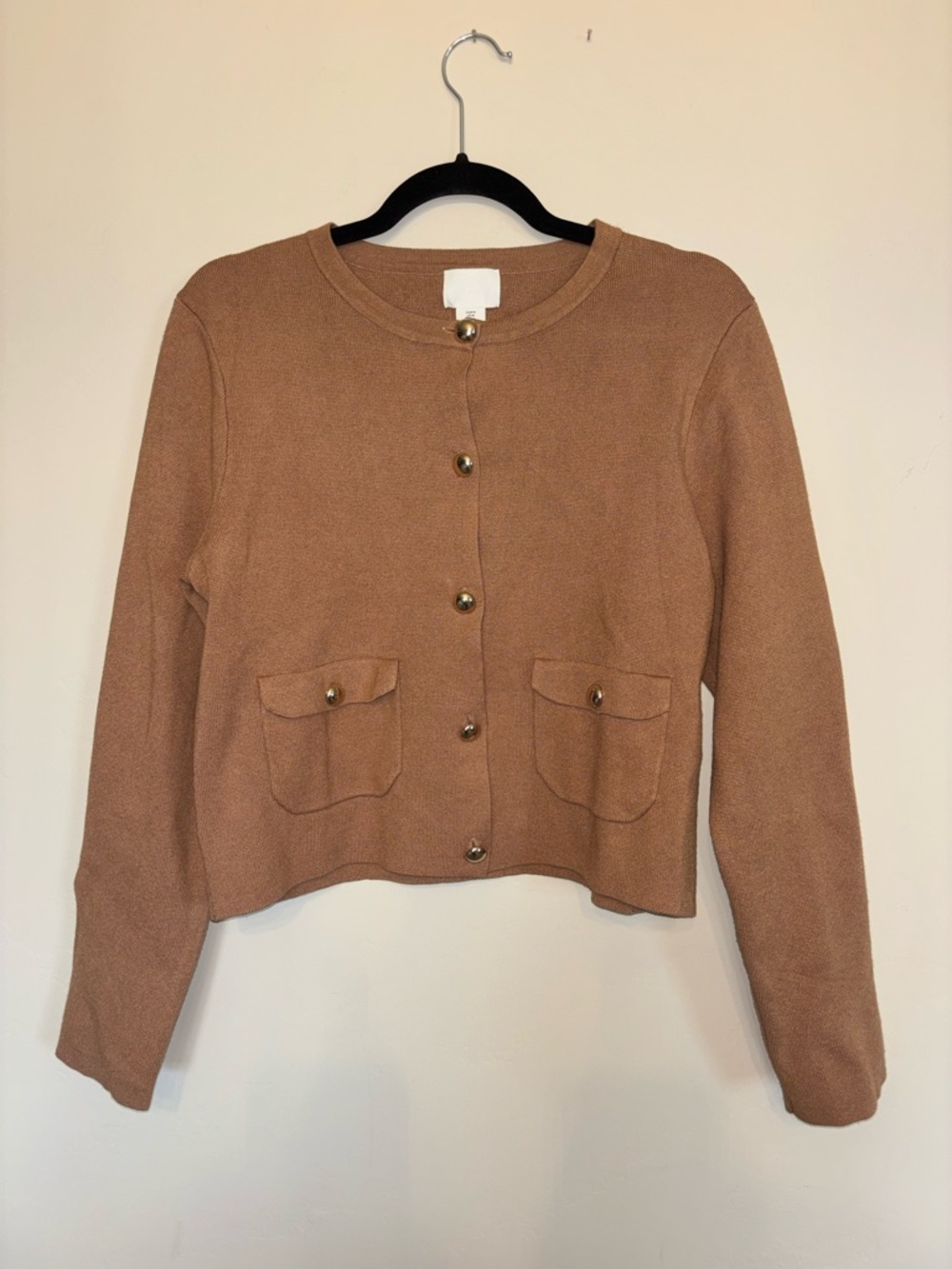 Gold Button Cardigan in Teddy Bear Beige